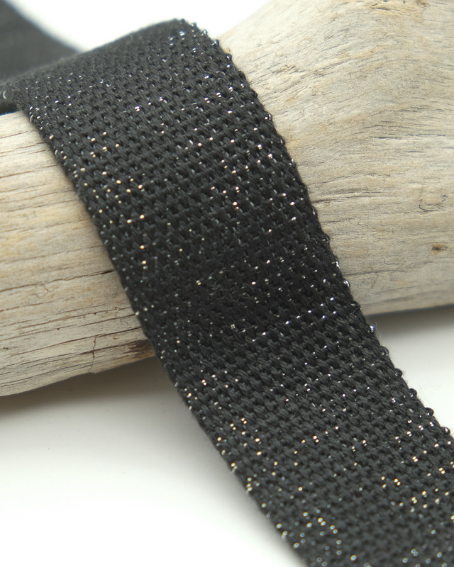 Sangle Coton Lurex Argent 30MM Noir - Maison Klem